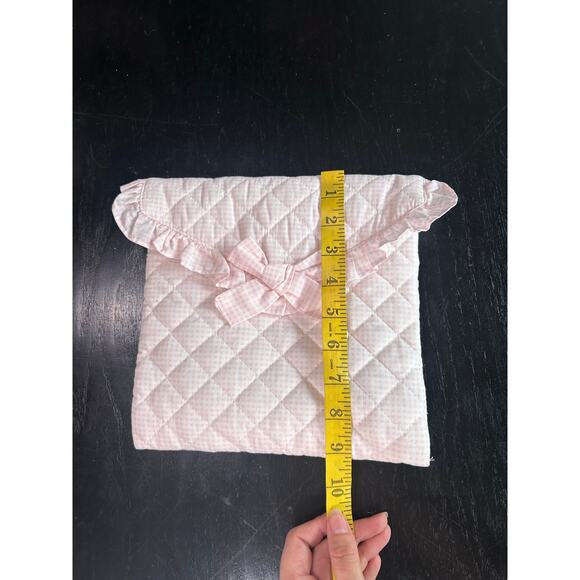 Baby Pink Gingham Pattern- Purse cosmetics Pouch - with button- ruffle edges - Picture 4 of 5